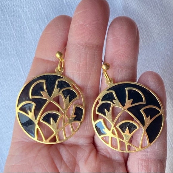 Edgar Berebi Black Enamel Art Deco Mes Années Folles Dangle Post Earrings NWT 2" - Picture 3 of 6